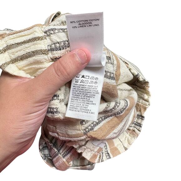 Lucky Brand Cream Tan Striped Paperbag Shorts Linen Blend XS Boho Summer Pockets - Picture 3 of 9
